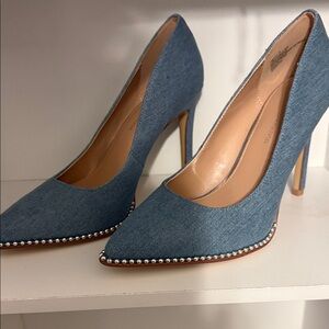 BCBGeneration Blue Denim 4 in Heels with Studded Trim